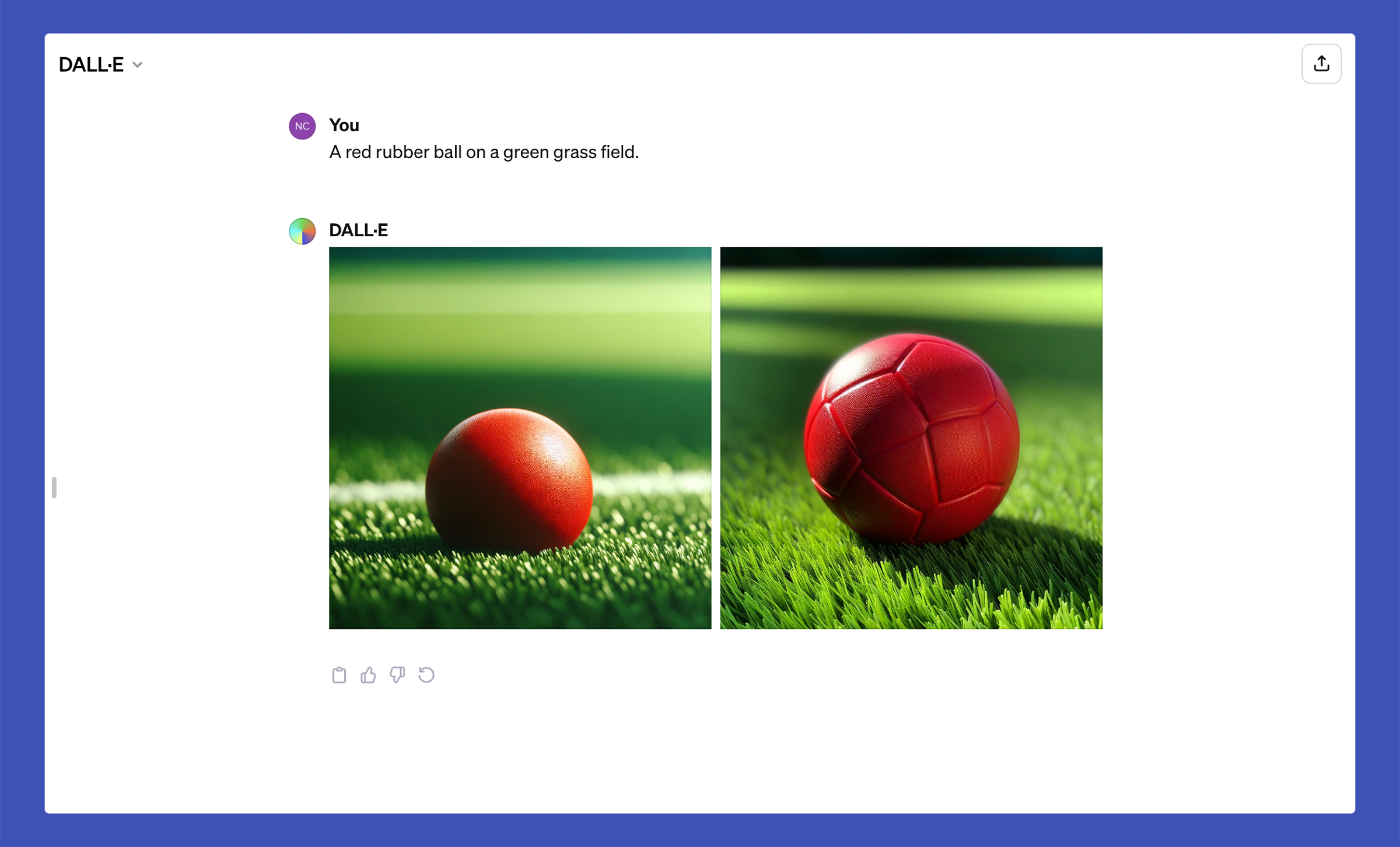 DALL-E Prompt Examples: A red rubber ball on a green grass field.