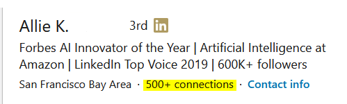 example of 500 connections on LinkedIn