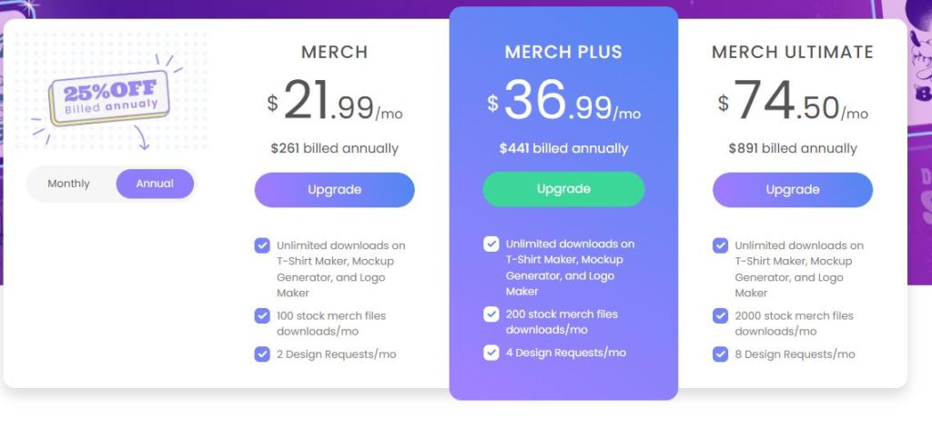 Vexels pricing table